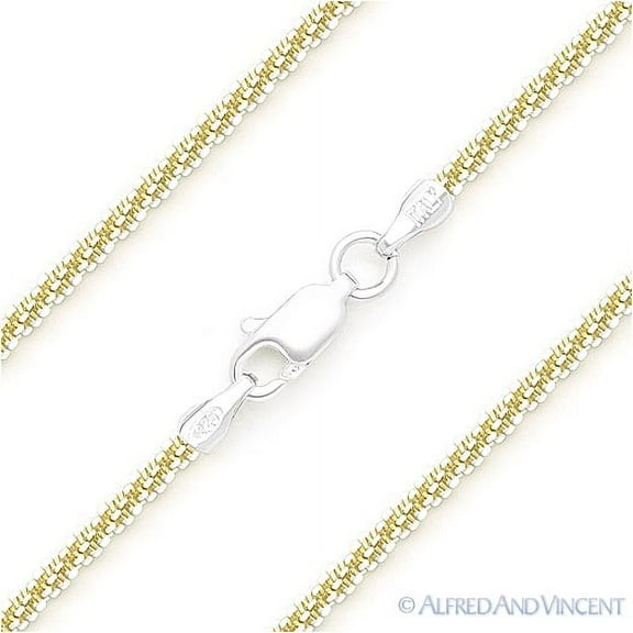 2.2mm Roc Link Italian Sparkle Chain Necklace in 2-Tone .925 Sterling Silver w/ 14k YG & Rhodium