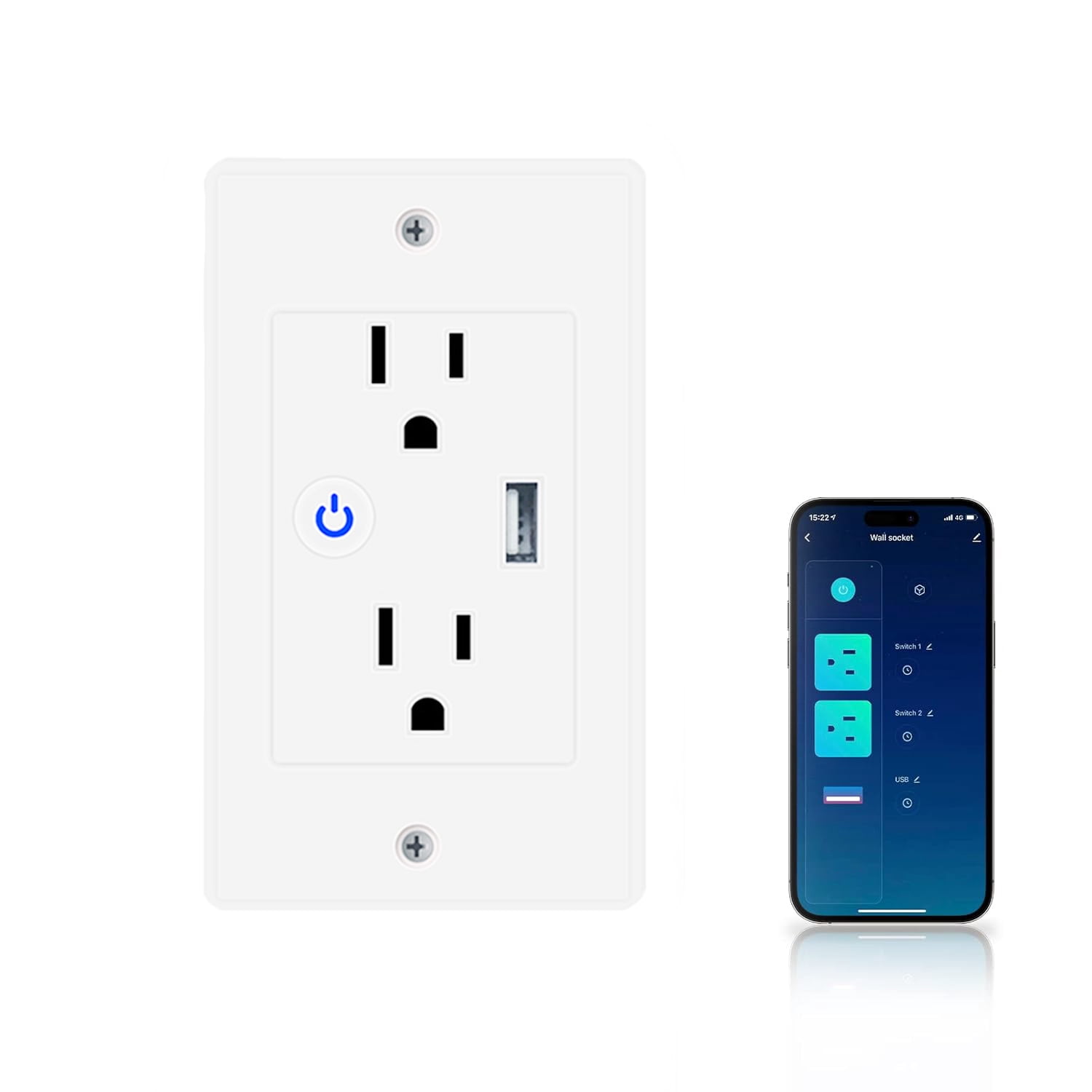 2 Pack,White，Zigbee 3.0 Smart Wall Socket, 118mm Wall Plug, 16A Plug Work with Home Assistant, Alexa, Google Home,Zigbee2MQTT,Smart Socket, Smart Home Automation, Remote Control, Timer