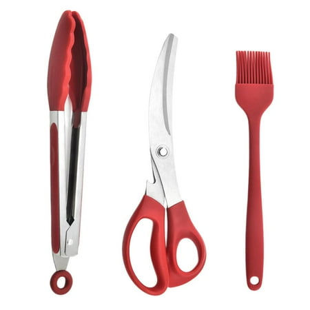 Grill Tongs | BBQ Scissors | Portable Steak Clip Barbecue Brush Food-Grade for Barbecue Grilling Cooking Buffet Steak
