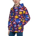 thumbnail image 2 of Fotbe Cute Flat Hand Drawn Fishes Pattern Youth Pullover Hooded Sweatshirt, Boys Hoodie, Kangaroo Pocket Hoodie for Kids Girls -Large, 2 of 6