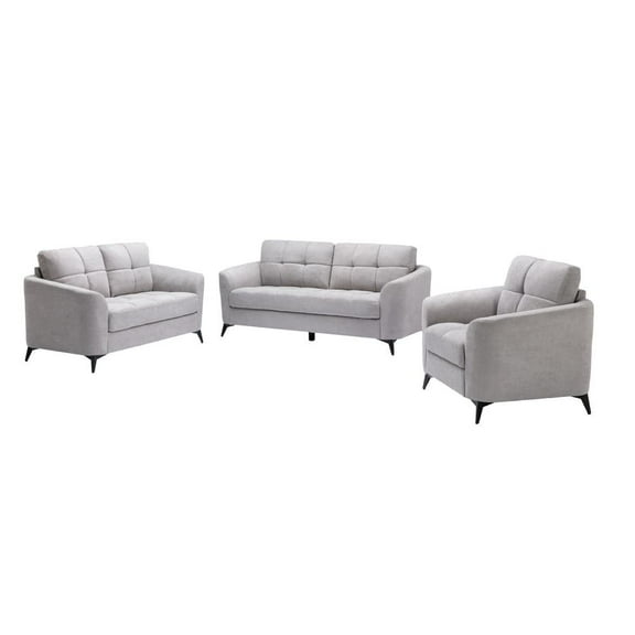 Callie Light Gray Linen Fabric Sofa Loveseat Chair Living Room Set