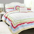 thumbnail image 2 of Cozy Line Genevieve Colorful Rainbow 3D Lace Stripe Ruffle 100% Cotton Reversible Quilt Bedding Set (Rainbow, Twin - 2 Piece), 2 of 6