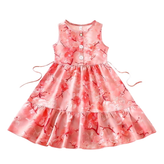 IFNWSV Girls Sleeveless Floral Midi Dress Print Round Neck with Spaghetti Strap for Beach Summer Age 4-9 Years 4 Years