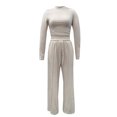 thumbnail image 5 of QSXADF Fall 2 Piece Sweatsuits Women Casual Tracksuit Set Solid Crew Neck Long Sleeve Drawstring Waist Pocket Pants Set Comfortable Women Fall Winter Outfits, 5 of 6