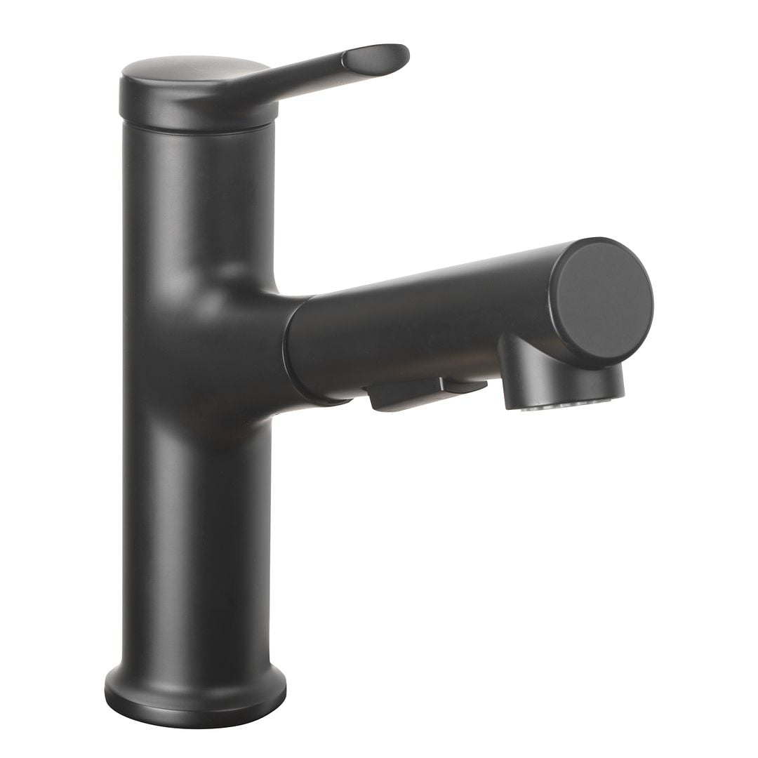 Better Homes and Gardens Pull-Out Bathroom Sink Faucet with Pop-up Drain and Optional Deckplate, Matte Black