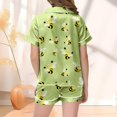 thumbnail image 4 of Girls Summer Silk Pajamas Cute Printed Short Sleeve Pjs Button Down Comfy Home Clothes Two-Piece Pj Sleepwear Sets Green,140, 4 of 5