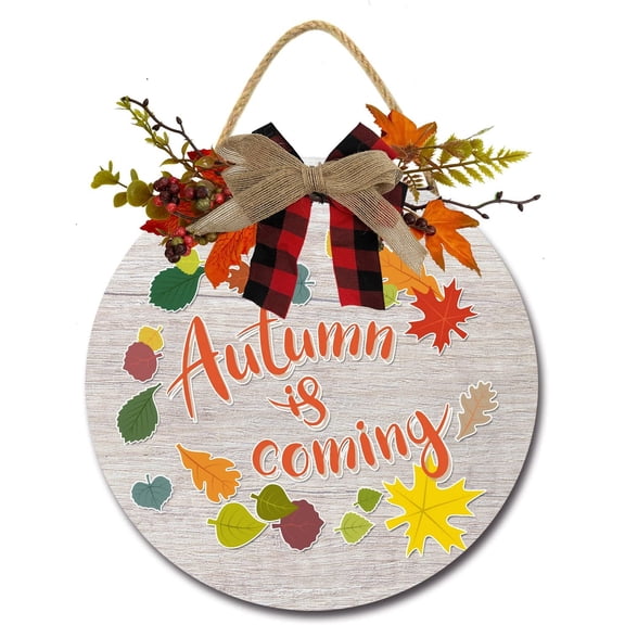 Eveokoki 11" Autumn Is Coming Wooden Door Sign, Welcome Front Door Plaque Hanger Home Decoration for Farmhouse Office Coffee Shop,Hanging Sign Board with Hanging String for Home Decor