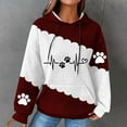thumbnail image 2 of Women's Hooded Sweatshirt Cute Dog Paw Heart Print Hoodies with Front Pocket Sweatshirts Color Matching Waffle Knitted Sweatshirts Loose Casual Long Sleeve Tops Hooded Outwear, 2 of 4