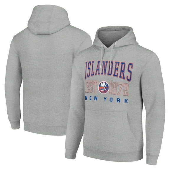 Men's Starter Heather Gray New York Islanders Retro Graphic Pullover Hoodie