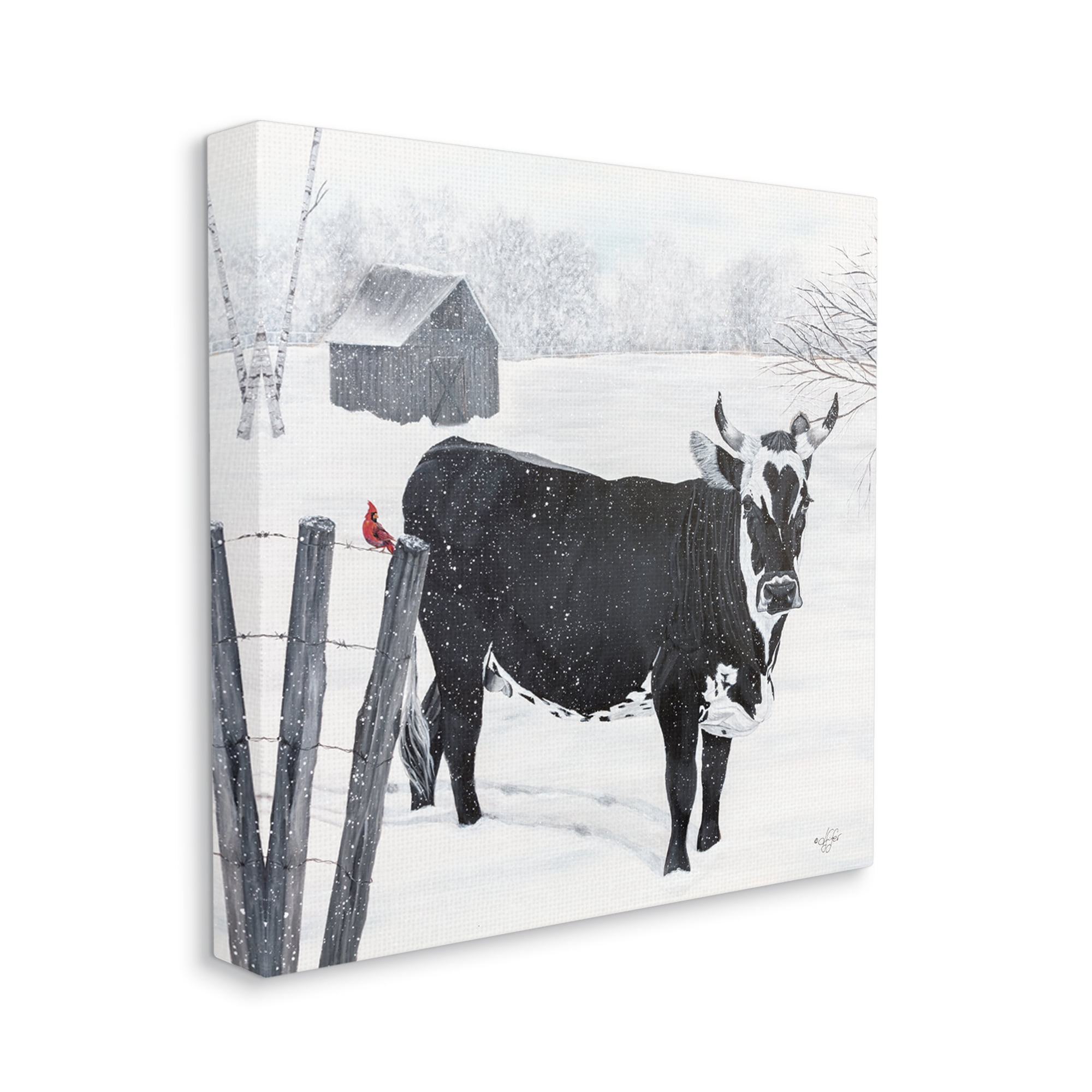 Stupell Industries Black Farm Cow Niveous Snow Covered Field Painting Gallery Wrapped Canvas Print Wall Art, Design by Diane Fifer