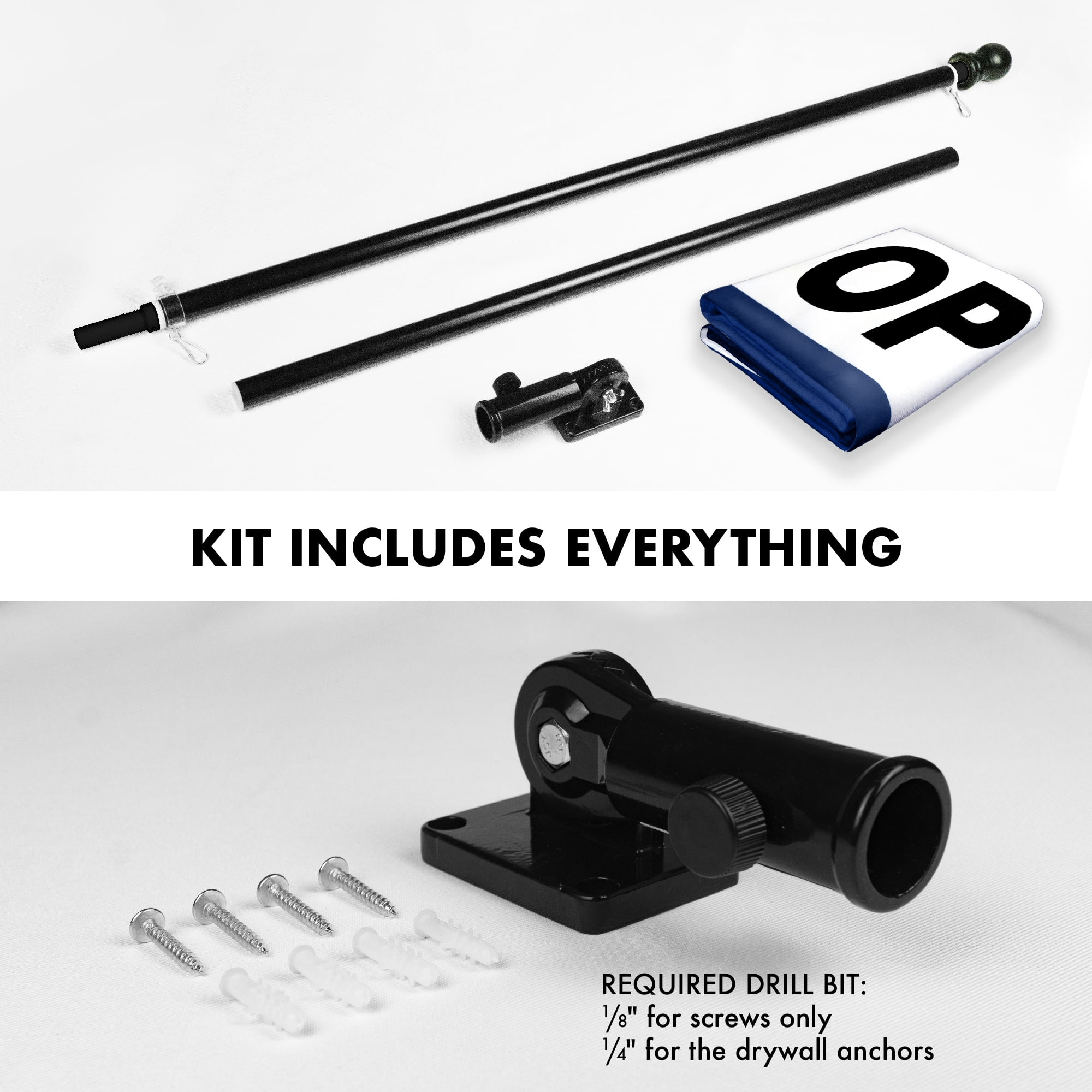 G128 Combo Pack: 6 Feet Tangle Free Spinning Flagpole (Black) Open Flag 3x5 ft Printed 150D Brass Grommets (Flag Included) Aluminum Flag Pole