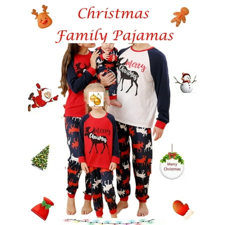 

Family Christmas Pajamas Matching Sets Elk Print Pullover Tops Casual Pants for Adults Kids Holiday Xmas Jammies Sleepwear
