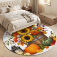 thumbnail image 4 of Thanksgiving Pumpkins Round Area Rug 4Ft Washable Circle Rugs for Bedroom Dining Room, Fall Sunflowers Maple Farm Barrel Non-Slip Carpet Floor Mats Indoor Outdoor Carpet Runner Aesthetic Home Decor, 4 of 8
