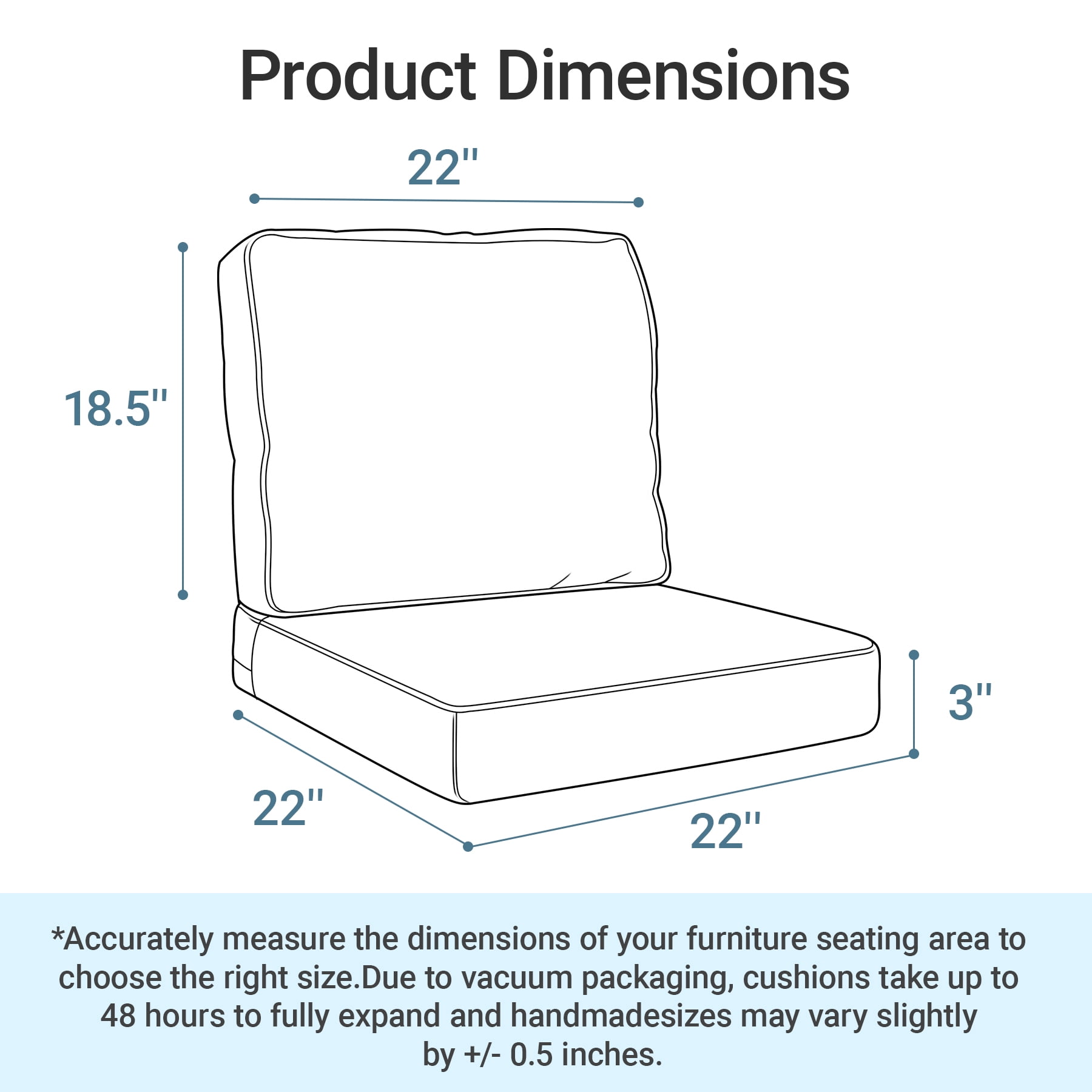 Favoyard Deep Seat Patio Cushion Set, 22 inch Rainproof & Fadeness Patio Cushions for Outdoor Chair Couch with Removable Cover