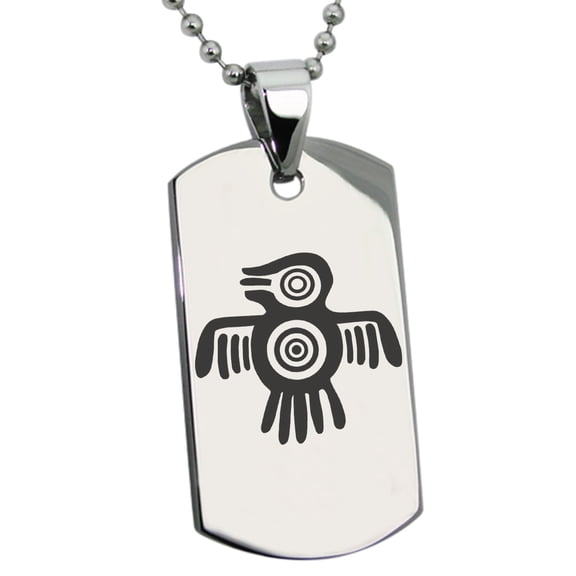 Tioneer Stainless Steel Aztec Truth & Wisdom Eagle Rune Engraved Dog Tag Pendant Necklace