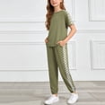 thumbnail image 3 of Dakiuu 6-11 Years Girls 2 Piece Outfit Summer Fashion Checkered Clothing Plaid Casual Short Sleeve Tops Shirts and Drawstring Sweatpants Joggers Pants with Pockets Kids Sweatsuit Clothes Set, 3 of 6