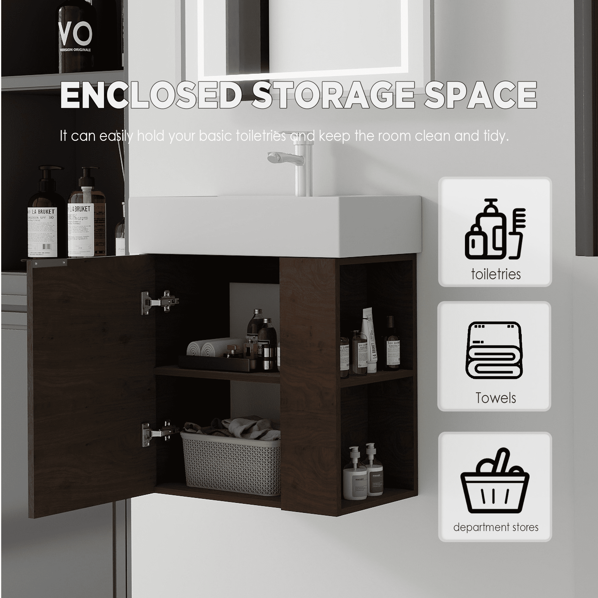Leumius 21.6" Floating Bathroom Vanity with Ceramic Sink,Floating Bathroom Sink Cabinet for Small Space,Bathroom,Brown