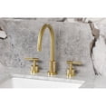 thumbnail image 2 of Kingston Brass KS8927KNL Convergent Two-Handle 3-Hole Deck Mount Widespread Bathroom Faucet with Knurled Handle and Brass Pop-Up in Brushed Brass, 2 of 7