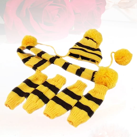 Clispeed 1 Set of Knitted Winter Dog Scarf and Hat Warm Costume Pet Clothes Size XS Yellow and Brown
