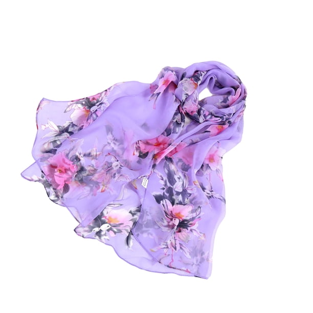 Jumpingount Bufanda con estampado floral, suave, transpirable y ligera, portátil para una bufanda de flores versátil y fácil de combinar Accesorios de disfraces púrpura