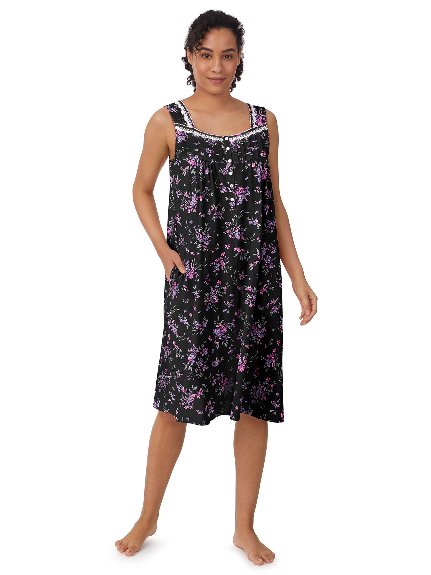 Aria Women's 100% Cotton Sleeveless 40" Nightgown, Sizes XS-5X
