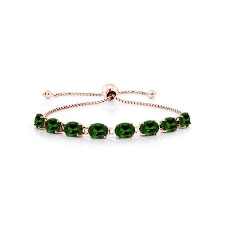 14.40 Ct Oval Green Chrome Diopside 18K Rose Gold Plated Silver Bracelet
