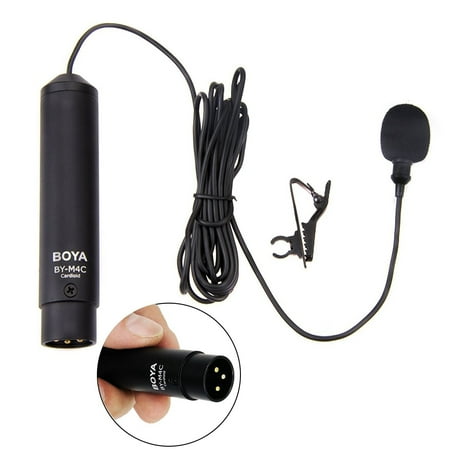 BOYA BY-M4C Phantom Power Clip-On Cardioid XLR Lavalier Microphone for Canon Sony Panasonic Camcorders ZOOM H4n H5 H6 TASCAM Audio Recorders (Windscreen