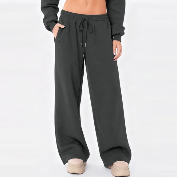 Nestiefly Womens Sweatpants Fall Winter Baggy Wide Leg Sweatpant Fleece Lined Straight Leg Sweat Pants Dark Gray XL