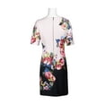 thumbnail image 3 of Adrianna Papell Boat Neck Short Sleeve Bodycon Zipper Back Floral Print Jersey Dress-BLACK MULTI / 0, 3 of 4
