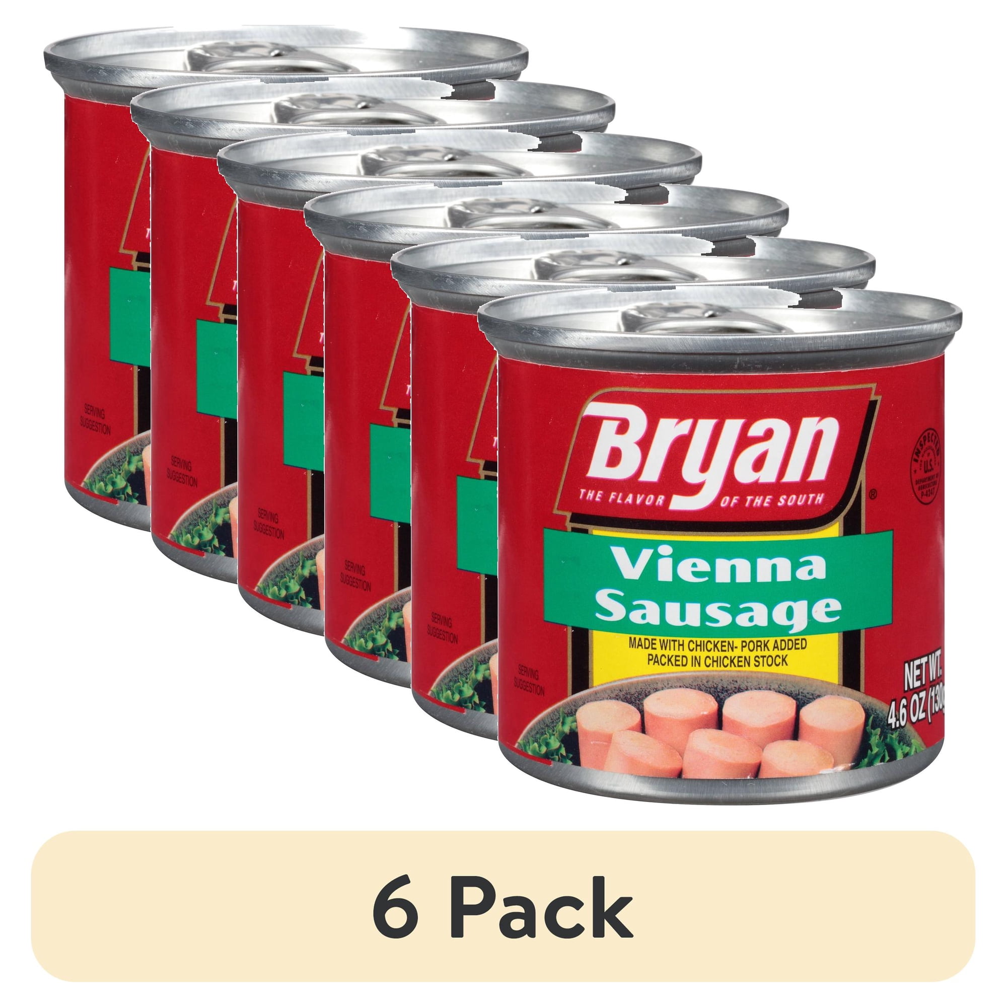 (6 pack) Bryan Vienna Sausage Gluten-Free Low Carb 7g Protein per Serving Convenient Pull-Top Shelf Stable Can 4.6 oz