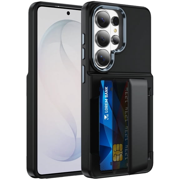 Dteck Hidden Wallet Back Case for Samsung Galaxy S26 Ultra,Shockproof TPU PC Case with Credit Card Slot RFID Blocking Kickstand Cover,Black
