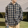 thumbnail image 2 of Brnmxoke Flannel Hooded Jackets Men Flannel Hoodie Shirt Casual Button Down Plaid Jacket Shirts Stylish Long Sleeve Shirts with Pocket Navy,XXL, 2 of 9