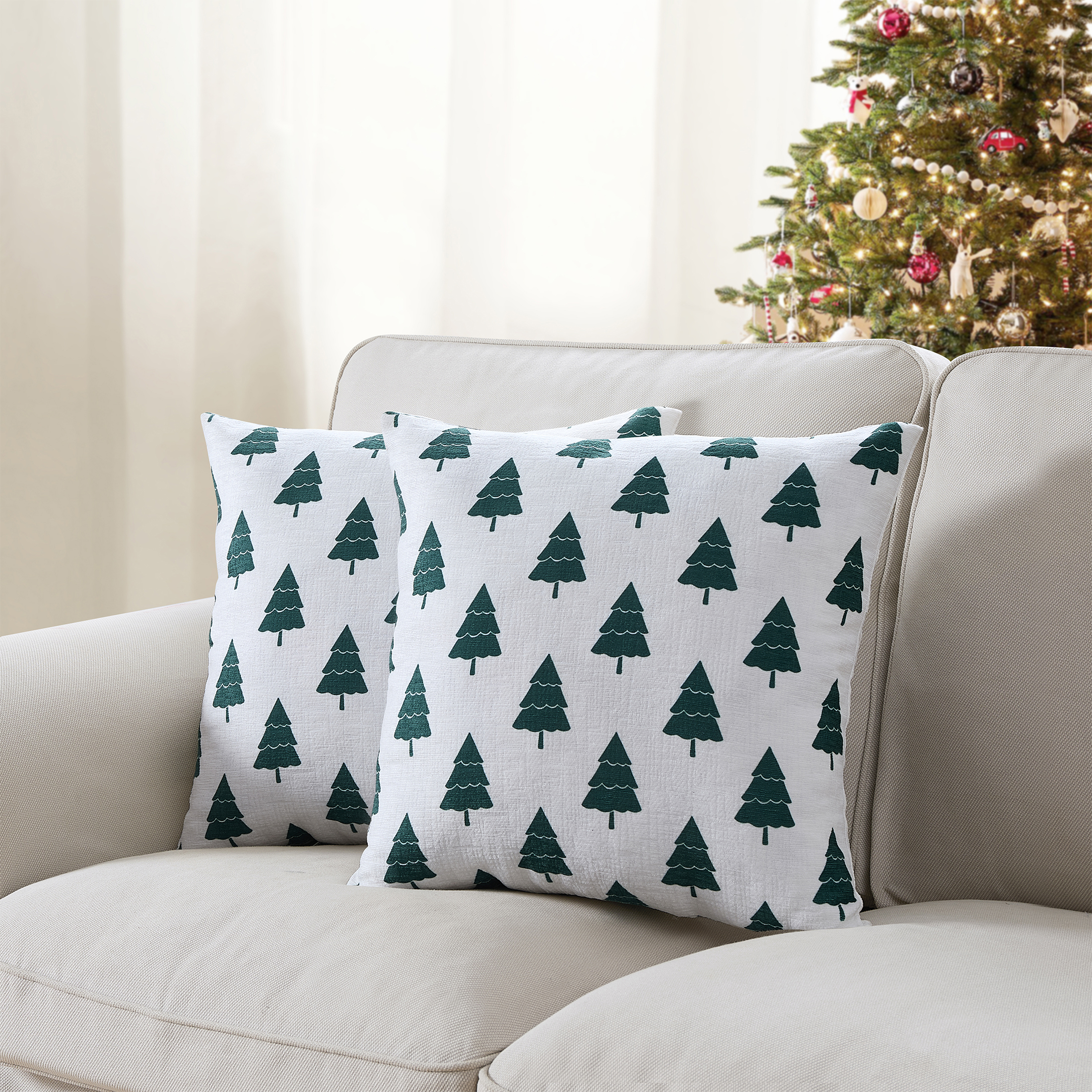 Mainstays 18" x 18" Green Trees Chenille Decorative Pillows (2 Count)
