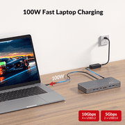 AV Access 8K KVM Switch 2 Monitors 2 Computers for Laptop & Desktop, 100W USB C Charge for Laptop, Ethernet, Docking Station Dual Monitor 8K@60Hz/4K@165Hz, 4xUSB 3.2, Audio, SD, Wired Remote Control(