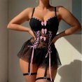 thumbnail image 7 of JSGEK Women Corset Style Lace Bustier and Skirt Set with Garter Belt Sheer Mesh Lingerie for Special Occasions Black XL, 7 of 7