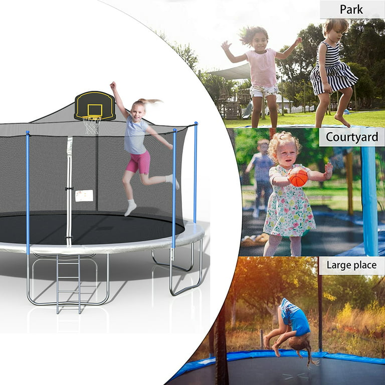 16ft Trampoline with Safety Enclosure Net and Wind Stakes, Outdoor Rec –  tramposports
