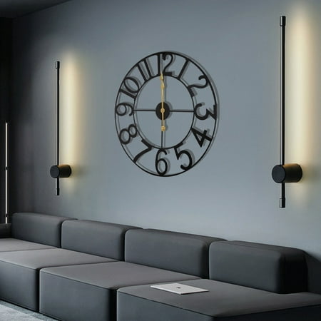 24-Inch Black Iron Wall Clock with Silent Sweep Movement, Gold Hands & Rustic Farmhouse Design – Large Easy-to-Read Vintage Style Clock for Living Room