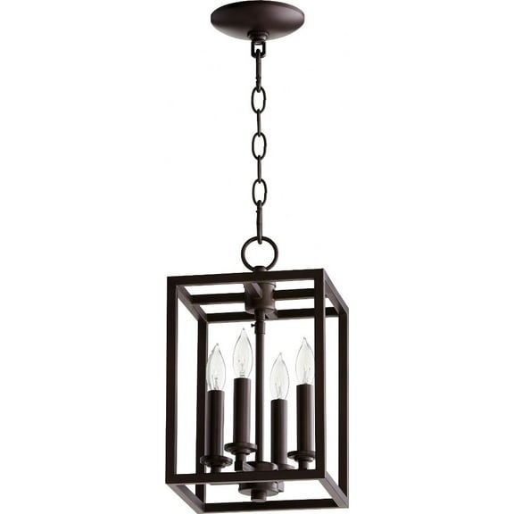 6731-4-186 Quorum Lighting Cuboid - 4 Light Large Entry Pendant in Quorum Home Collection style - 11 inches wide by 17 inches high-Oiled Bronze Finish