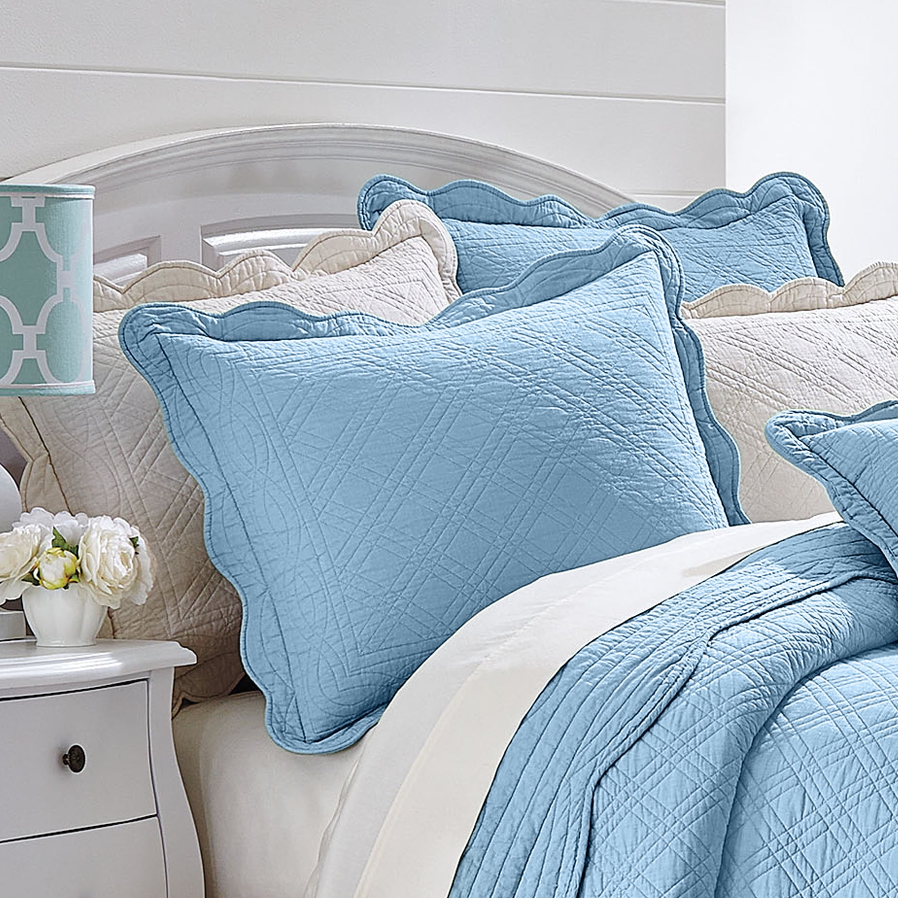 BrylaneHome Florence Shams Pillow Standard Shams (2 Pack), Sky Blue