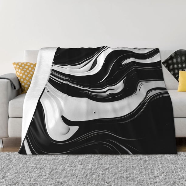 Balery Abstract Black White Swirls Manta de Franela con Dibujo, Lujo Ultra Suave y Cálido, Antipelusa y Resistente a las Arrugas para Cama, Sofá, Camping -80"x60"