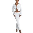 thumbnail image 2 of 2-Piece Set Wool-Knit Button-Baring Top Solid Color Threaded Hip Skirt Set, 2 of 5