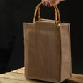 thumbnail image 6 of Portable Burlap Jute Shopping Bag Handbag Bamboo Loop Handles Reusable Tote Grocery Bags, 6 of 21