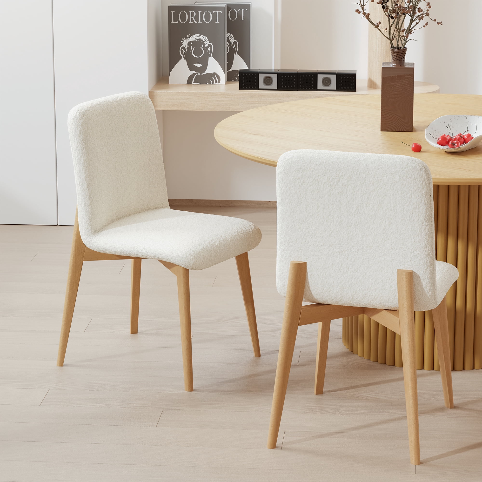 Bethea Solid Wood and Fabric Dining Chairs in Natural Color (Set of 2)