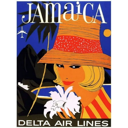 Decor Travel Poster.Fine Graphic Design.JAMAICA.Aviation Room Home Art. 16 x 24 Inch Poster