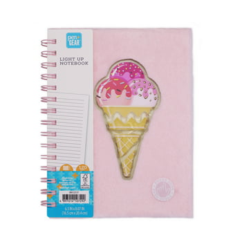 Pen + Gear Light-up Journal, Ice Cream Cone Design, Pink Furry Cover, Lined Paper, Twin Wire Bound
