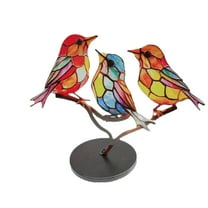 Bird Gifts - Stained Birds on Branch Desktop Ornaments - Bird Decor Figurine Statue Home Decor - Bird Gifts for Women Living Room Bedroom Shelf Display Birthday Gift Decoration D, 6.3", 1Pcs