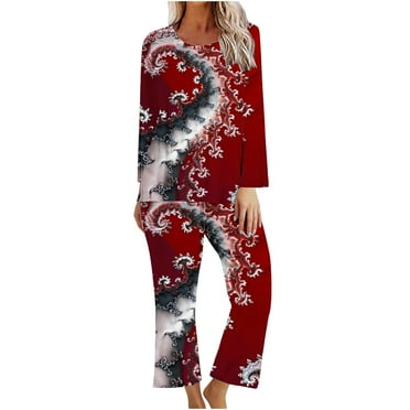 Leesechin Halloween Pajamas for Women Set Long Pants Sleepwear Sets Soft Comfy Night Wear Crew Neck Loungewear Cute Pajama House Wear
