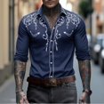 thumbnail image 2 of WTOBBY Men's Embroidered Long Sleeve Shirt Casual Turn-Down Collar Button Front Quality Cotton Blend Business Casual Office Wear Slim Fit Dress Top,Navy XL, 2 of 5