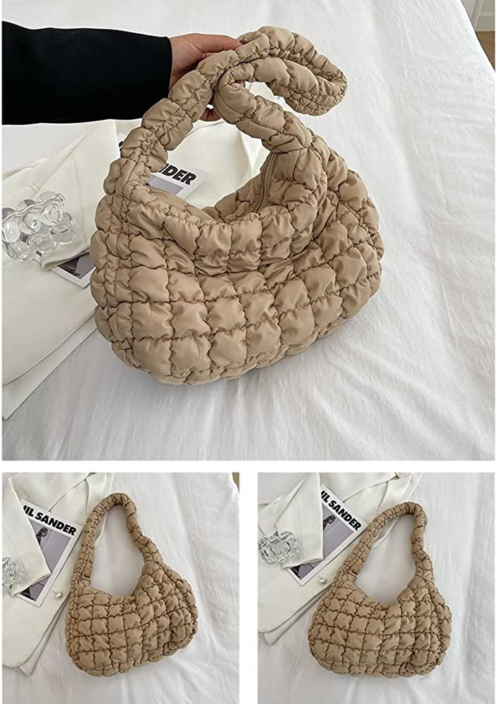 Puffer Shoulder Bag for Women Quilted Puffy Lightweight Nylon Handbag Large  Padded Soft Purse 