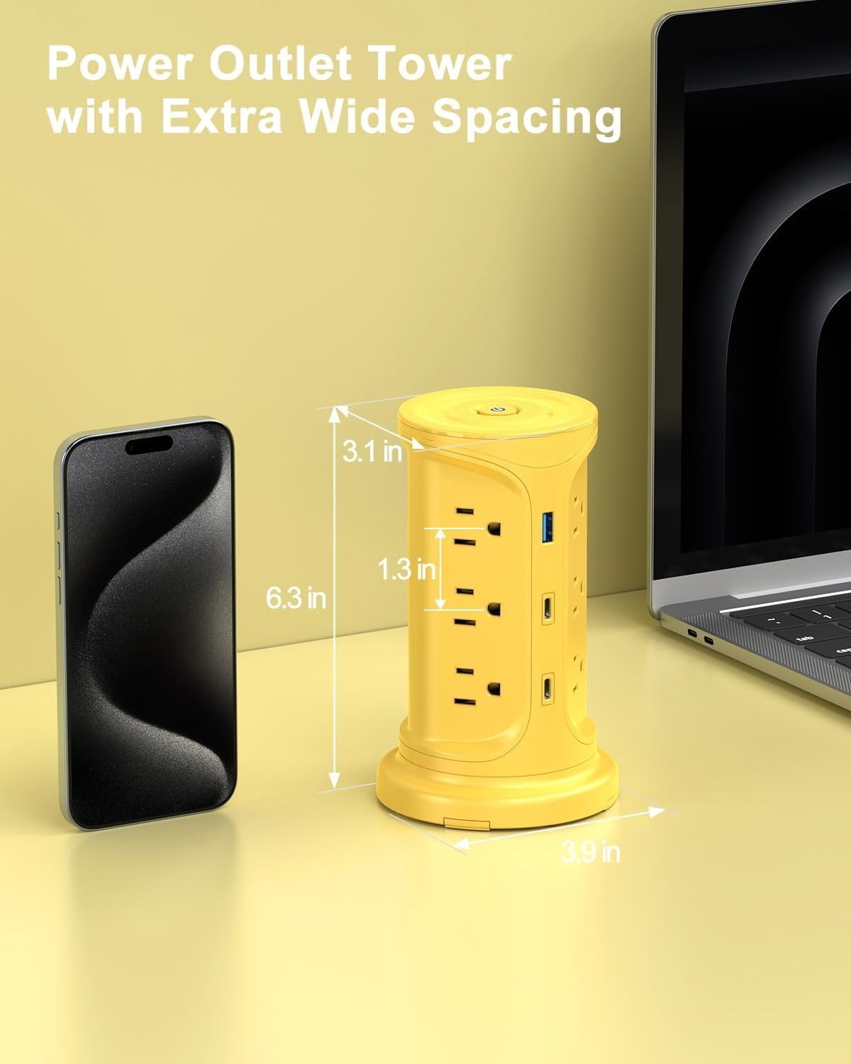 Tower Power Strips with Surge Protection, 6.5FT Flat Extension Cord with Multiple Outlets, 12 AC 4 USB Ports(2 Type C), Flat Plug Surge Protector Power Strip with Screw Wall Mount for  Office Dorm
